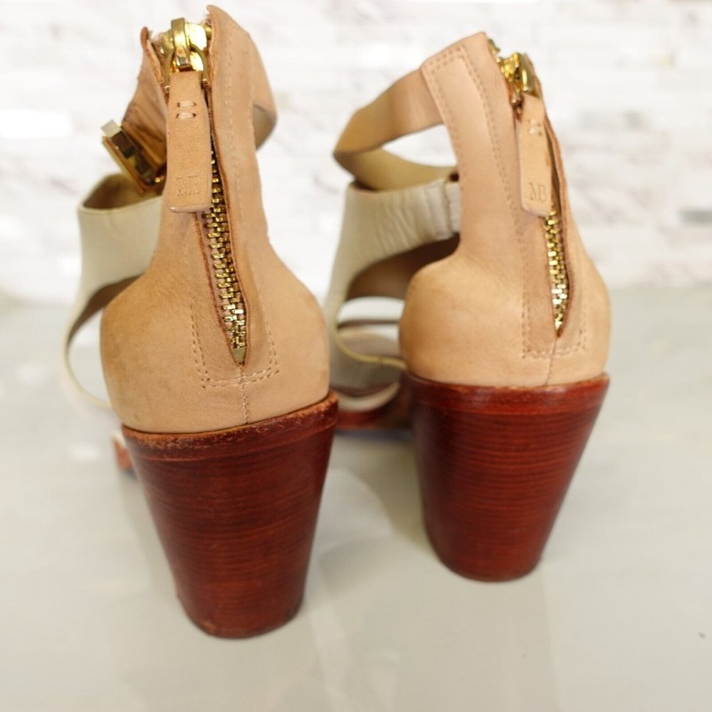 Elegant Leather Tan and Cream Women's Heels - Picture 10 of 15